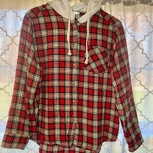 ⭐️4/$20 Time and Tru Red Plaid Hooded Shirt